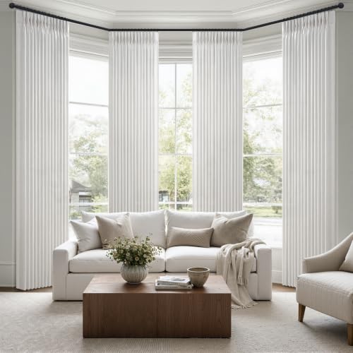 Off White Pinch Pleated Curtains 92 Inches Long 4 Panels Set for Sliding Glass Doors, Memory Trained Natural Linen Blend Semi Sheer Living Room Light Filtering Country Window Curtain & Drapes Back Tab