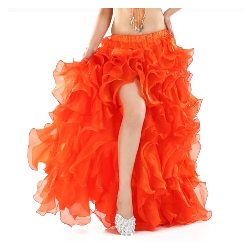 NihaoWXM Lång magdans Poncho kjol med upprullad kjol för magdans (orange, 90 cm)