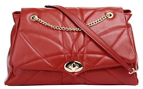 Cluty Umhängetasche echt Leder Damen | Made in Italy | Elegante Schultertasche mit Kettendetails | Crossbody Bag mit Drehverschluss | 021205