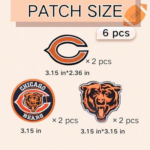 6 Pcs Cool Rugby Sports Embroidery Patches Football Fans Embroidered Badges Team Logo Patch for Sew On/Iron On Fabric Stickers Applique for Clothes, Backpacks,Hat,Jeans,Sportswear,Orange Bear image 4