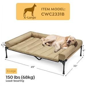   Veehoo-Cooling-Elevated-Dog-Bed-Waterproof-Removable-Pillow-Top-Mat-Bolster-Dog-Cot-Bed-Raised-Pet-Cot-with-Breathable-Mesh-No-Slip-Feet-Dog-Sofa-Bed-for-Indoor-Outdoor-XLarge-Beige-CWC2331B