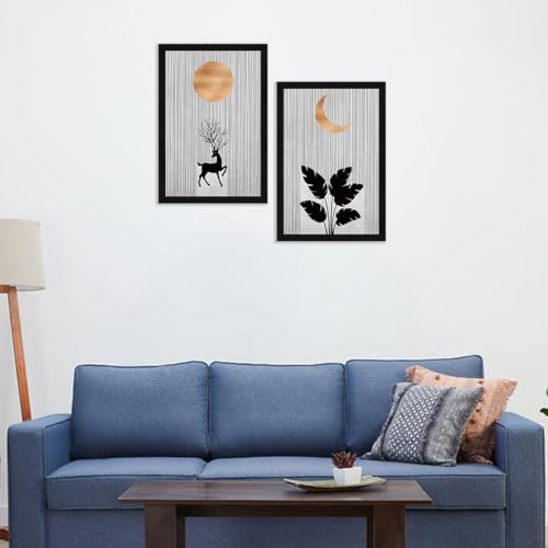 Image of ArtX Paper Boho Aesthetic Wall Decor Paintings with Frame for Home Decoration, Painting for Living Room Bedroom Office, Framed Painting for Wall Decoration, Wall Decor For Living Room, Set Of 2