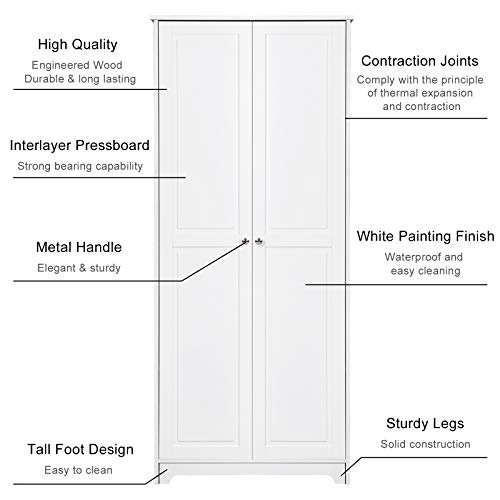 image for VINGLI White Pantry Cabinet, Kitchen Pantry Storage Cabinet, Freestand