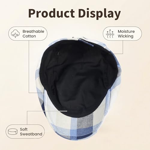 Image of 3Pcs Men's Newsboy Caps Cotton Cooling Hat Adjustable Flat Cap for Men