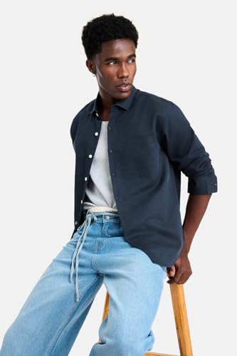 Image of SNITCH Men Casual Shirt | Regular Fit Full Sleeve Spread Collar Solid Pattern | Breathable Cotton Linen Blend & Lightweight Fabric for Summer, Vacation & Smart Casual Wear