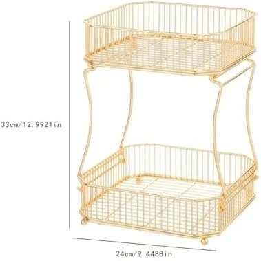 2 Tier Fruit Basket - Metal Countertop Organizer for Fruits & Vegetables, Snack & Bread Storage Box, Perfect Kitchen Storage Solution & Decorative Fruit Display