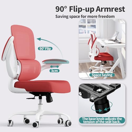 Image of TRALT Office Chair - Ergonomic Desk Chair with Adjustable Lumbar Support, Mesh Computer Chair, Executive Chair for Home Office Comfortable Lumbar Support (1, White Red)