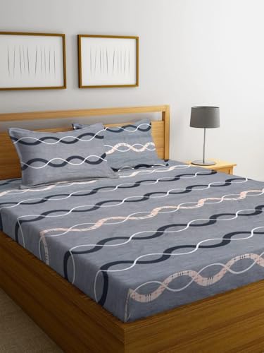 Image of NHD HOME Pure Cotton All Round Elastic Fitted Floral Bedsheets For Double Bed With 2 King Size Pillow Covers 220 TC Supersoft |Wrinkel Free Bed Cover Size - 72X78+10 Inches, Light Green