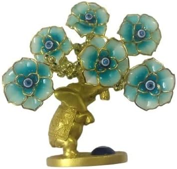 KshatRajKshatRaj Evil Eye Tree for Protection, Good Luck Charm, Stability, Wisdom and Prosperity. Fine Quality of Polyresin for Vastu and Feng Shui Remedy Office/Home (Golden Elephant EET 129AD)