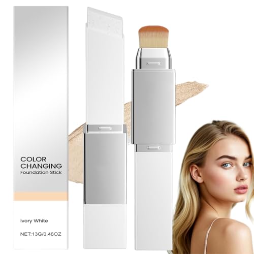 VRYNDH Stick De Base Coreano Que Cambia De Color,base maquillaje coreana,Barra de maquillaje hidratante 2 en 1 con cabezal de brocha,unifica el tono de la piel para un acabado natural. (Marfil)