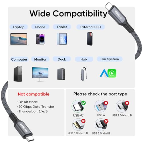 USB C to USB C Data Cable 1.5ft Short, USB 3.2 Gen 2 10Gbps High Speed Data Transfer & 65W Charging USB-C to Type-C Cord for iPhone 15/16/17 Pro Max Galaxy S23/S24/S25 Ultra External SSD to Laptop - Thumbnail 5