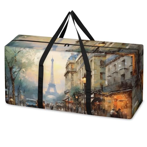 Watercolor City Extra Large Moving Bags Heavy Duty Storage Bags Colorful City Cloth Wrap Around Handles Double Zipper Reusable Convenient Foldable Storage Tote for Travel Camping Space Save