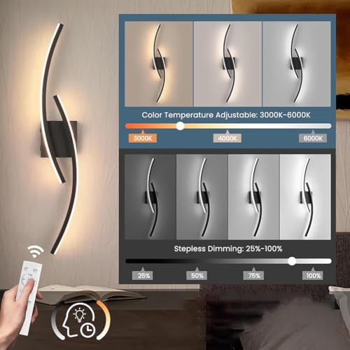 Lámpara de pared LED sin cables interior regulable negra con interruptor táctil 2