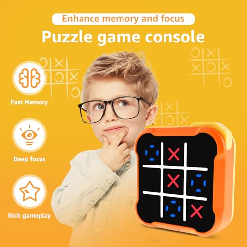 Tic-Tac Toe Elektronisch Toe Bolt Spiel 3-In-1 Handheld Spielkonsole Klassisches Lernspielzeug Puzzlespielkonsole Tragbare Reisespiele Portable Toy Board Games for Kids and Adults (orange) ﻿