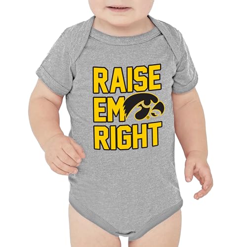 Image of Little King NCAA Raise Em Right Short Sleeve Romper-Iowa-Heathered Oxford-12 Months