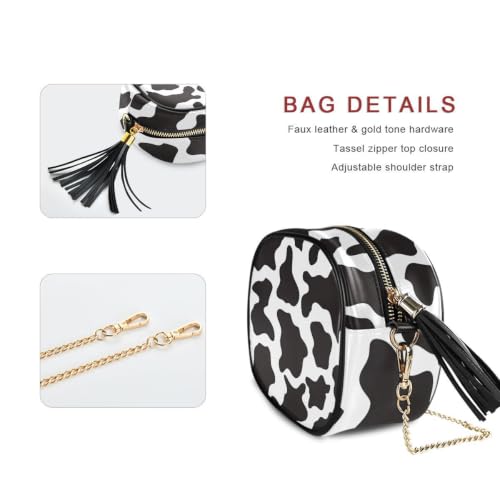 Image of ALAZA Women's Black White Cow Print Pattern PU Leather Crossbody Bag Shoulder Purse with Tassel