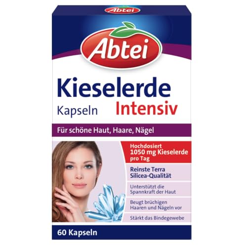 ABTEI Kieselerde Intensiv Silizium Kapseln 1050 mg hochdosierte Kieselerde pro Tag feste Nägel schöne Haare gesunde Haut glutenfrei laktosefrei 60 Kapseln