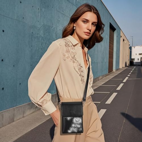 Image of Small Crossbody Bags for Women Trendy Vegan Leather Cell Phone Bag Embossed Flower Design Wallet Purses with Strap