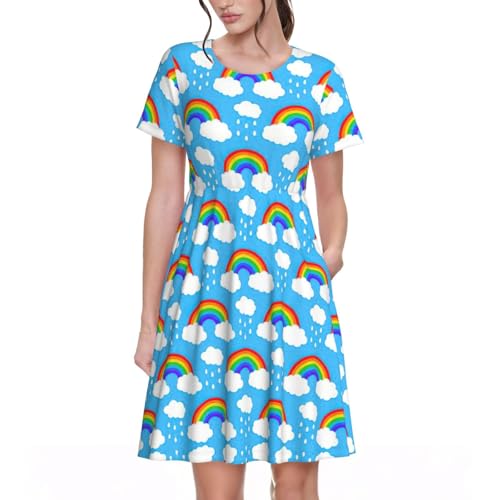 Robe d'été décontractée pour femme manches courtes col rond