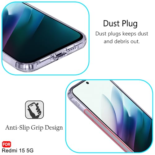 Image of TheGiftKart Best Camera Protection Back Cover Case for Redmi 15 5G | Ultra Clear Soft Case | Inbuilt Dust Plugs & Anti-Slip Grip | Slim & Protective Back Cover for Redmi 15 5G (Silicone, Transparent)