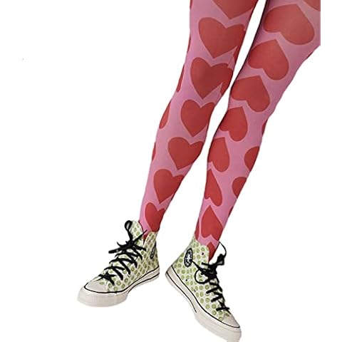Women Sexy Sheer Tights Leggings Patterned Pantyhose Stockings Print Funky Tights Vintage 90s Streetwear Punk, Heart, One Size Cover