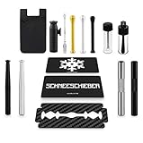 ❄ PRAKTISCH - Lästiges Rumkramen in der Tasche gehört dank dem Silikon-Kartenhalter mit 3M-Klebefläche nun der Vergangenheit an. Drei Ziehröhrchen, ein Baller-Fläschchen und Schneeschieber finden hier Platz. Damit der Löffel auch bis zum Flaschenboden reicht, lässt er sich ausziehen- Genial! Bei Bedarf kannst du sogar direkt vom Löffel ziehen!