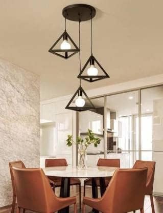Image of Vintage Black Metallic Hanging Pendant Ceiling Lamp, for Bedroom, Living Room, Hotel, Cafe, Balcony Decor (Black Tringle Hanging Lamp)