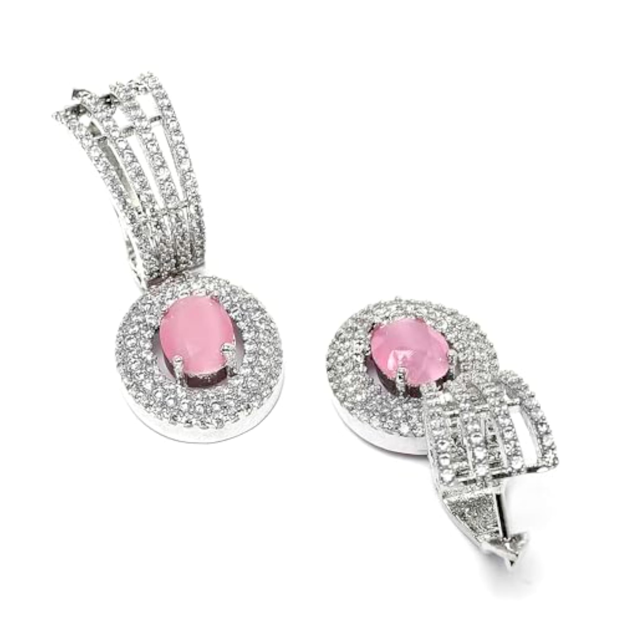 Rhodium-Plated Drop Earrings w/ American Diamond