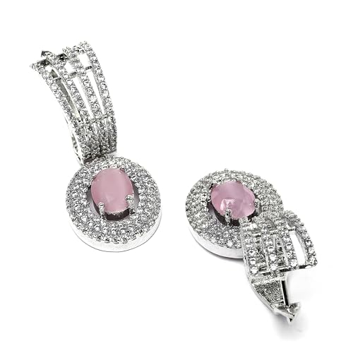 Rhodium-Plated Drop Earrings w/ American Diamond