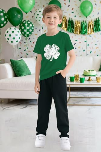 Image of TMSD Unisex Kids St.Patrick's Day T-Shirt Short Sleeve Crew Neck Clover Shamrock Tee 4-14 Years