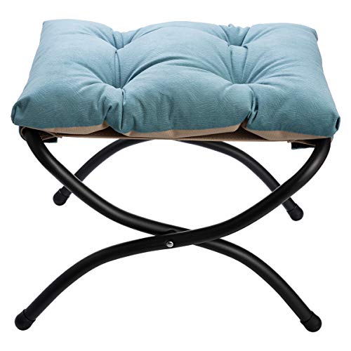 AbocoFur Modern Folding Footrest Stool, Small Accent Portable Ottoman, Comfortable Metal Cotton Anti-Slip Footstool (Blue)