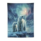 Wall Tapestry Funny Polar Bears Northern Lights_ Printing Room Decoration Long Tapestry Vertical For Decoration Living Room Bedroom