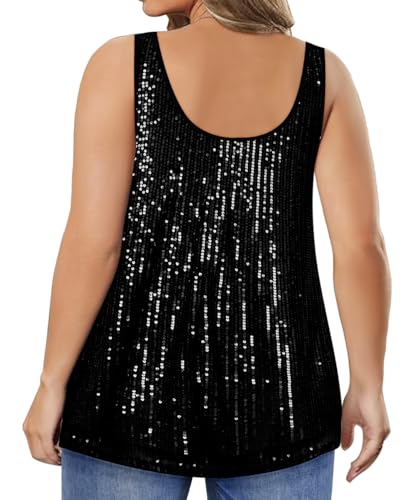 RITERA Plus Size Sequin Tank Tops for Women Sexy V/U Neck Sparkle Top Glitter Sleeveless Outfit Shimmer Camisole XL-5XL2