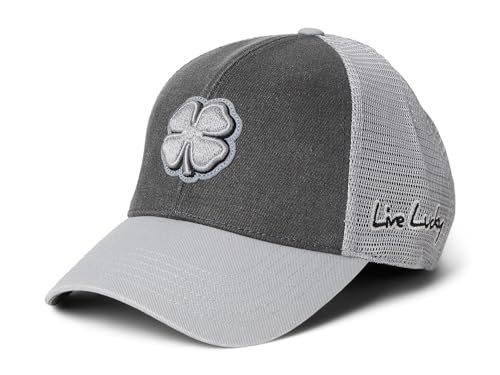 Image of Black Clover, Unisex, Two Tone Vintage 35 Adjustable Hat, Black Hat /3D Grey Clover /Black Trim Felt Patch, One Size