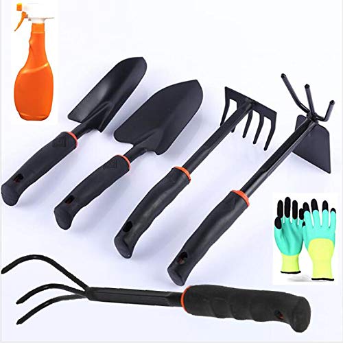 Yafei Gardening Tools Set, 7 Piece Cast- Duty Gardening Kit Includes Hand Trowel, Transplant Trowel and Cultivator Hand Rake with Soft Rubberized Nonï¼ŒGardening Gifts Tools for Men Women (Black)