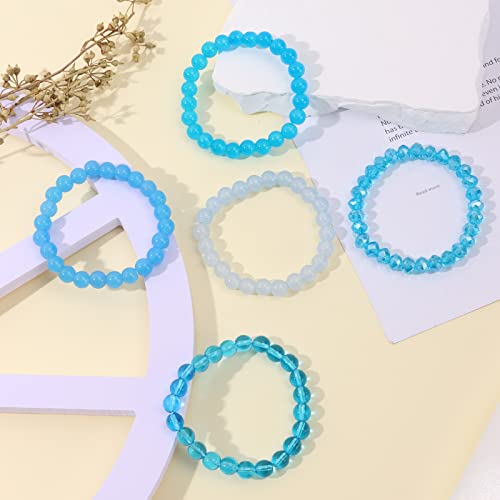 Casdan 5 Pcs 8Mm Beaded Stretch Bracelet Handmade Glass Bracelet For Women Men Colorful Crystal Beads Bracelet Elastic Round Bead Bracelets Jewelry(Blue) #TOP6