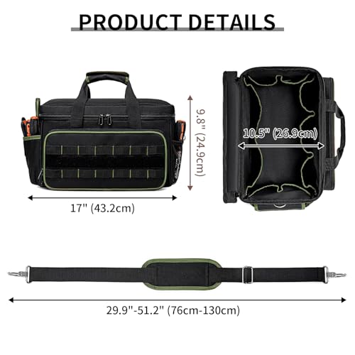 Garvee Tool Bag for Men, 17-Inch Durable Oxford Tool Tote with Padded Handle & Adjustable Shoulder Strap, Multi-Pocket Storage Organizer for Electrician, Carpenter, Handyman, Mechanic blackgreen - image 2