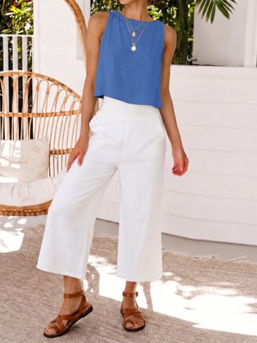 Image of IDEALSANXUN Womens Linen Crop Tank Tops 2026 Spring Summer Sleeveless Tops