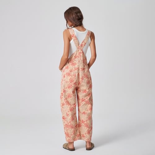 D-Sun Women's Floral Printed Denim Overall Straight Wide Leg Bib Adjustable Straps Baggy Barrel Jeans Romper Stretch Jumpsuits by D-Sun - Image 7