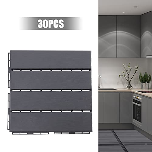30 pcs 12\"x12\" Plastic Interlocking Deck Tiles, Outdoor All Weather Waterproof Interlocking Flooring Deck Tiles, Patio Floor Tile for Porch Poolside Balcony Backyard (Dark Gray)