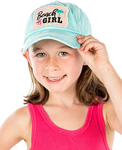Funky Junque Kids Embroidered Patch Hat - Beach Girl - Mint #TOP2
