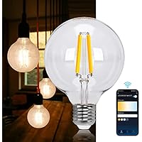 Aigostar Bombilla LED inteligente. Bombilla Alexa LED vintage, G95 Transparente tipo globo, 6W 850LM E27, regulable cálida a fría 2700K a 6500K. Compatible con Alexa y Google home