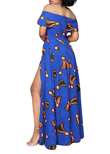 Naimo Women's Dashiki African Print Romper Split Maxi Dress Bohemian High Waist Long Maxi Dresses Deep Blue #TOP2