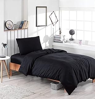 Roy Textile Cotton-Rich All Season Duvet Cover Set with Matching Pillow Cases  Black (Single)