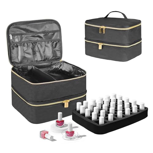 BOHEMIABY Rangement Vernis A Ongle, Couche Double Trousse Maquillage Accessoires Ongles, Malette Onglerie Organisateur 30 Bouteille(15ml) & Lampe à Ongles,...
