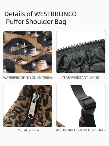Image of WESTBRONCO Small Puffer Crescent Shoulder Bag for Women, Nylon Quilted Shoulder Purses, Puffy Handbags with Adjustable Strap