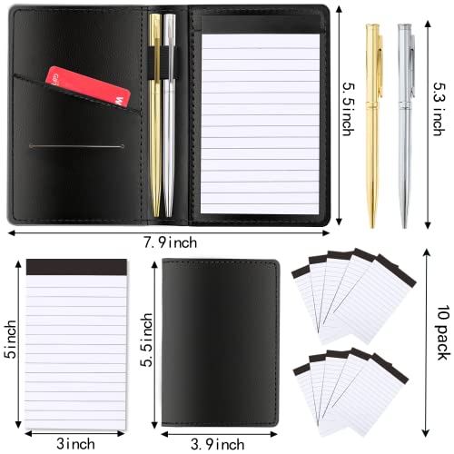 JNOMOW 13 Pieces Mini Pocket Notepad Set,Included Leather Pocket Notepad Holder,10 Pack 3×5 Inch Small Notebook Refills,30 Lined Paper Per,2 Metal Ballpoint Pens