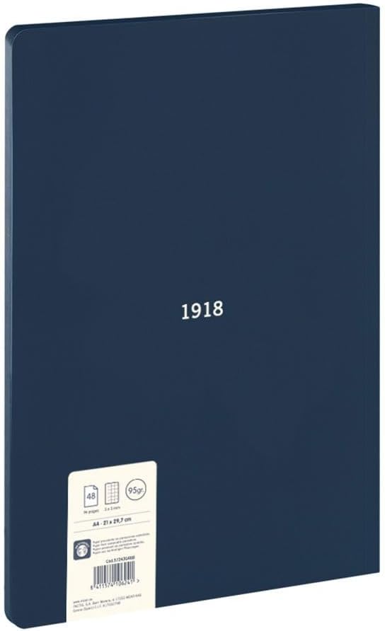 MILAN® Glued Notebook, Graph Paper, 48 Sheets, A4, 1918 Series, Blue
