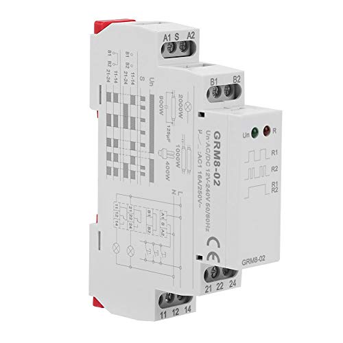 Tosuny GRM8-02 Relé de Impulso electrónico CA CC 12-240 V Relé de Bloqueo Relé de Memoria con Indicadores LED, Montaje en riel DIN de 35 mm