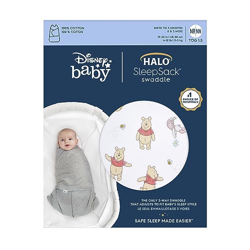 Image of HALO Disney Baby 100% Cotton Sleepsack Swaddle, 3-Way Adjustable Wearable Blanket, TOG 1.5, Winnie Rainbows, Small, 3-6 Months
